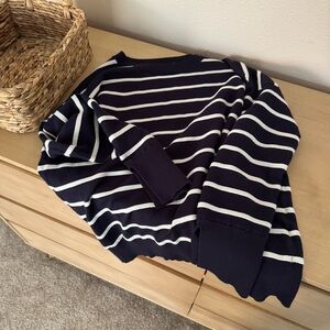 Navy and White Striped Crew Neck Sweater Top